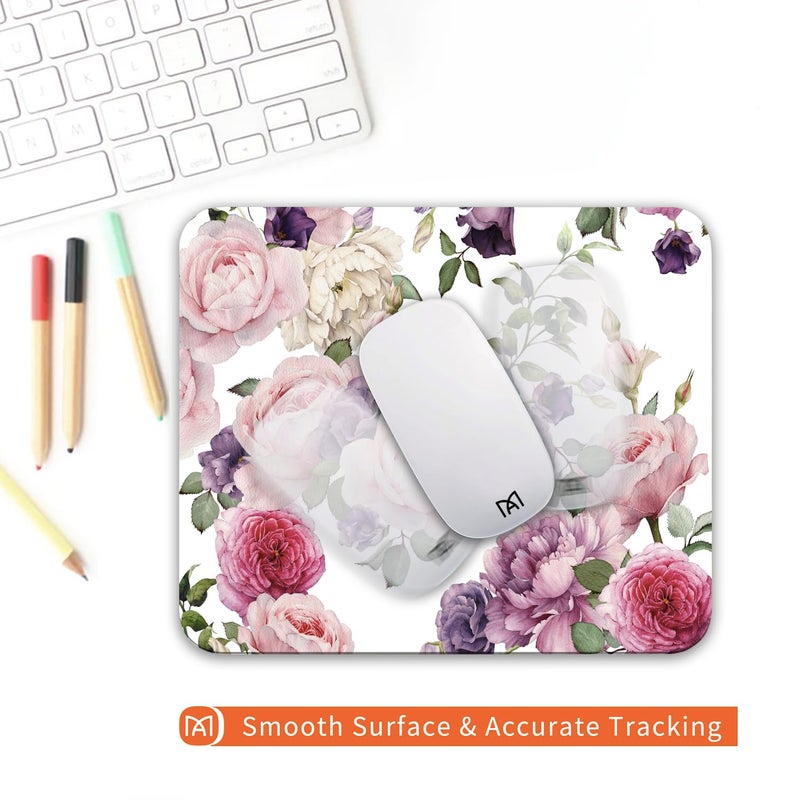 Armanza Square Mouse Pad Floral Roses,Personalized Premium-Textured Custom Mouse Mat Design,Washable Mousepad Lycra Cloth,Non-Slip Rubber Base Computer Mouse Pads for Wireless Mouse - Image 4